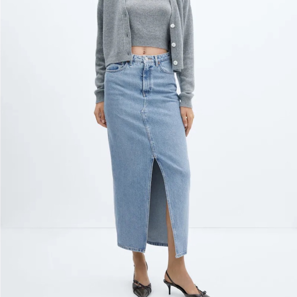 NEW Mango Long Slit Denim Skirt